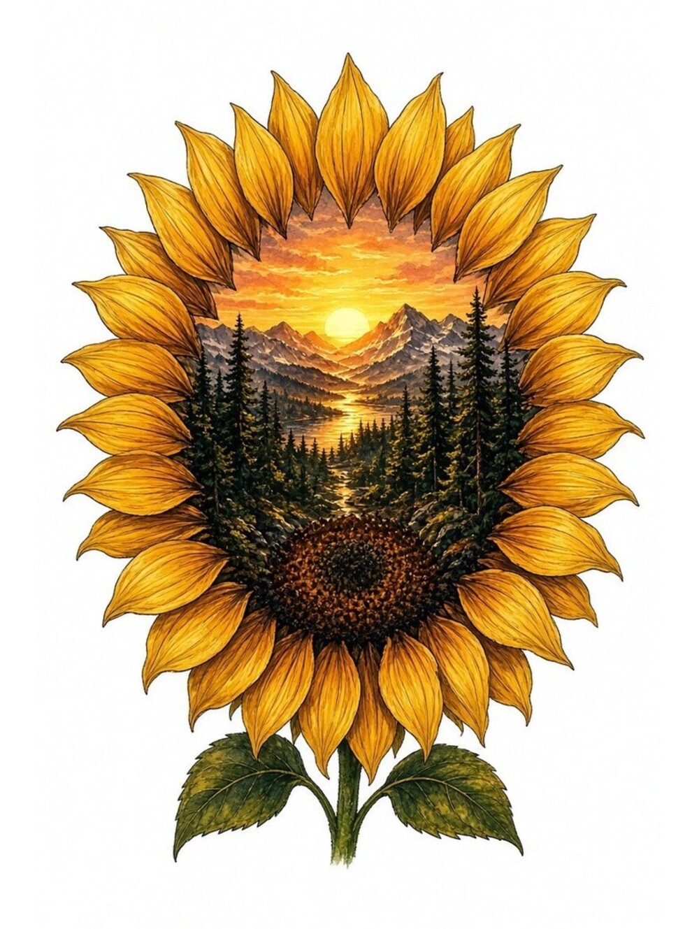 4pcs 10in Sunflower Mountain Sunset Landscape DTF Transfer